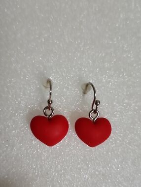 Hand Crafted Red Heart Drop Earrings - Women Jewelry